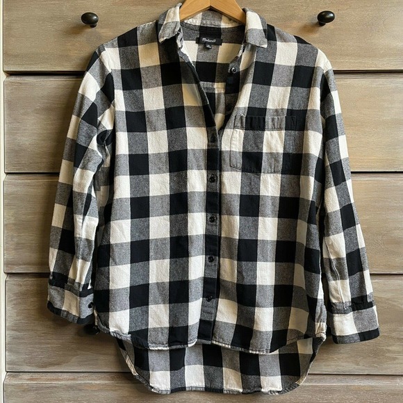 Madewell Oversized Buffalo Check Flannel Boyshirt Button Down Top - Picture 3 of 5
